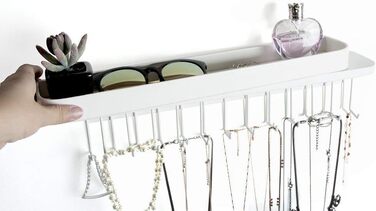 Підвісний органайзер для ювелірних виробів, тримач для намиста, браслетів, настінне кріплення, папка-ланцюжок з 25 гачками (білий/12 x 42 x 7 см) - MK124C