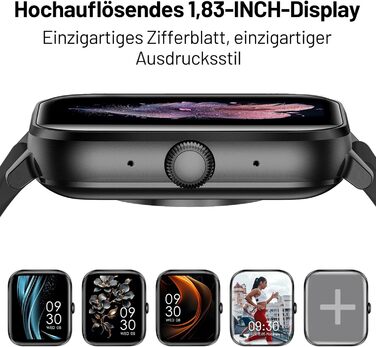 Розумний годинник ASWEE для чоловіків та жінок із Bluetooth-дзвінками, 1,83-дюймовий HD-фітнес-годинник, 123 спортивних режимів, фітнес-трекер із крокоміром, водонепроникний IP67 для Android та iOS, подарунок на День святого Валентина, чорний