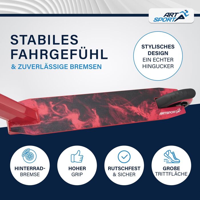 Трюковий самокат ArtSport з керуванням на 360, кулькові підшипники ABEC 9, 100 мм PU колеса та клейка стрічка, веселий самокат для