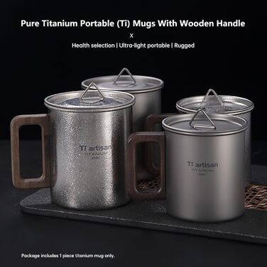 Титанова кружка, надлегка кемпінгова кавоварка, піскоструминна поверхня, захист від опіків (матово-сіра 450 мл)