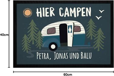 Персоналізований килимок для кемпінгу з іменем родини, ідеально підходить як подарунок для кемперів та караванів. Нековзний та миється, чорний, 60x40 см. (Кемпінг тут, чорний)