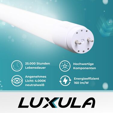 Світлодіодна трубка LUXULA 2 шт. 120 см - пластик T8 G13-18W 2880 лм - 4000K нейтральний білий - вкл