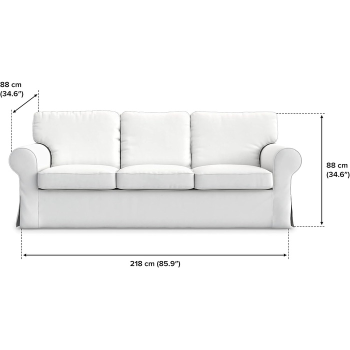 МАЙСТРИ ЧОХЛІВ Чохол для дивана IKEA Ektorp 3-місний з бавовни, білий, чохол для дивана 218 88 88 см Білий преміум бавовна