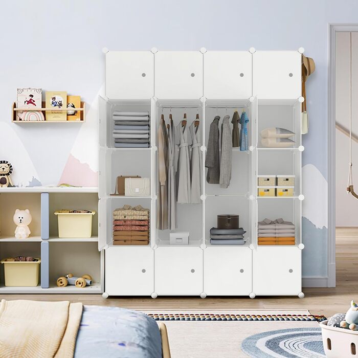 Система полиць для гардеробу своїми руками, взуттєва полиця з рейкою для одягу, модульна комбінована шафа, компактна вставна система полиць, портативна складана шафа для книг з дверима (20 кубів, бежевий колір) бежевий, 20 кубів