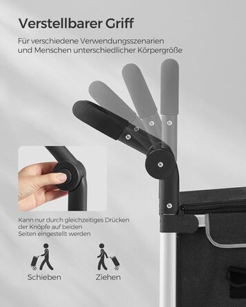 Сумка-візок SONGMICS для покупок, 35 літрів, з термо-відділенням, чорна, складана, знімний мішок KST03BK