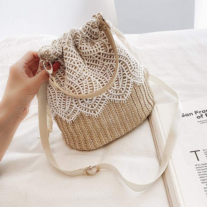 Солом'яні сумки через плече, жіноча сумка з верхньою ручкою літня пляжна сумочка через плече