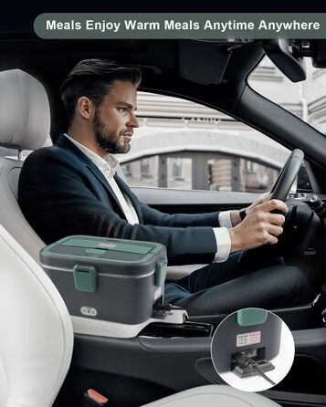 Електричний ланч-бокс AUTOPkio 1,8 л 80 Вт, 12 В/24 В/220 В, великий підігрів їжі з сумкою, виделкою та ложкою з нержавіючої сталі для автомобіля, вантажівки, офісу, сірийзелений