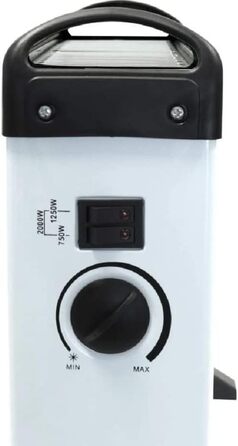 Електричний обігрівач з 3 режимами нагріву, регульованим термостатом, портативний обігрівач, 750/1250/2000 Вт, білий/чорний, ручки для перенесення, Д x Ш x В 52,5 x 20 x 34,5 см