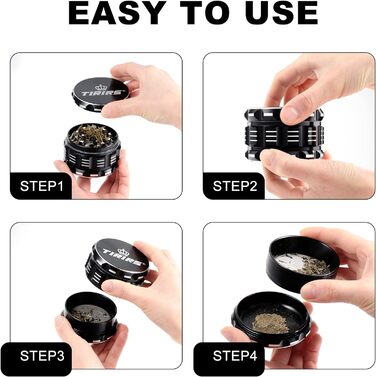 См, 4 шт. и, Premium Herb Grinder Алюмінієвий подрібнювач спецій зі скребком для пилку та щіткою для чищення Black Black 7,5 см, 7,5