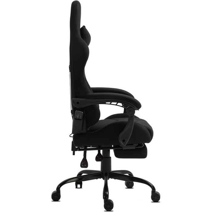 Ігрове крісло Delman, гоночне крісло, офісне крісло, комп&39ютерне крісло, масажна функція з 6 точками вібрації, крісло для керівника, тканинне, ергономічна підставка для ніг, 1036 (чорне)