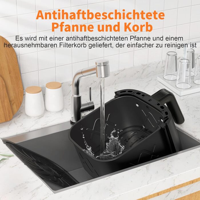 Аерофритюрниця CROWNFUL 6.2 л, електрична безмасляна плита XXL аерофритюрниця 8 в 1, фритюрниці з сенсорним РК-екраном і 8 попередніми налаштуваннями, точне регулювання температури, кошик з антипригарним покриттям середній