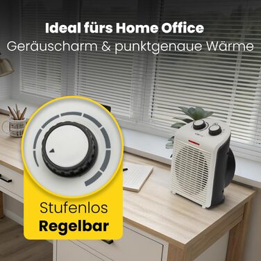 Вентиляторний обігрівач Clatronic HL 3761, портативний та компактний, 2 режими нагріву (1000/2000 Вт), режим охолодження (вентилятор), міцна ручка для перенесення, сіро-білий, 263951