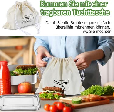 Металева ланч-бокс HaWare з роздільниками, 850 мл. Бенто-бокс з сумкою, для дітей та дорослих, герметичний контейнер для їжі зі знімною перегородкою для офісу/школи/пікніка. Можна мити в посудомийній машині, об'єм 850 мл.