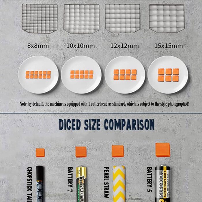 Комерційний овочерізка GEJLELDS з сітчастими ножами 6/8/10/12/15 мм, міцна нержавіюча сталь, електрична машина для кубиків фруктів потужністю 200 Вт для картоплі, моркви, кубиків