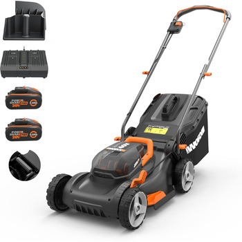 Акумуляторна газонокосарка WORX 40V (2 x 20V) MAX 40cm WG734E до 500 м, Powershare, 4.0Ah, технологія IntelliCut, висота зрізу 20-70 мм