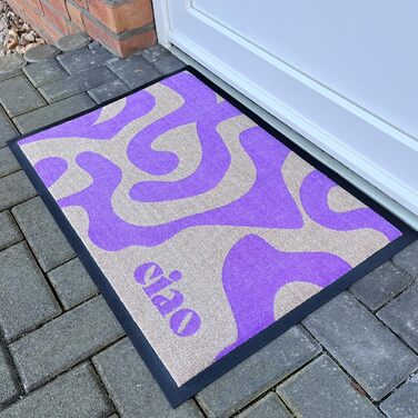 Дизайнерський килимок для дверей CIAO Мийний та нековзний килимок для бруду Сучасний килимок для дверей з фіолетовим написом для використання всередині та зовні приміщень, 40 x 60 см (прямокутний)