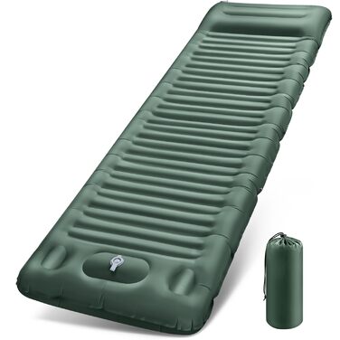 Килимок для сну в кемпінгу, надувний матрац товщиною 12 см, невеликий розмір упаковки з ножним насосом, надлегкий водонепроникний надувний матрац для використання на свіжому повітрі, килимок для сну з антиріпстопом для походів та пляжу, армійський зелений