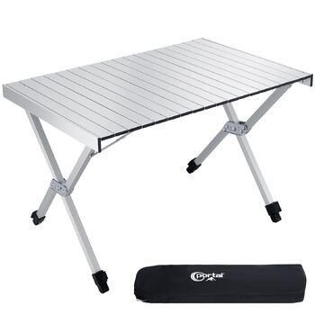 Складаний кемпінговий стіл PORTAL, регульована висота, алюмінієвий, 108 x 71 см, зсувний, легкий, для пікніків, вечірок, садів, походів, подорожей, сріблястий