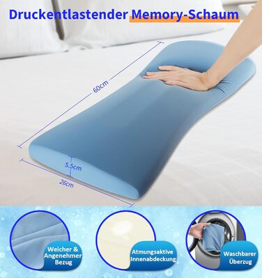 Ортопедична подушка для поперекової підтримки, ергономічна спинка та поперекова підтримка з піни з ефектом пам&39яті для ліжка та дивана розвантаження попереку охолоджувальна, знімна, чохол можна прати, синій