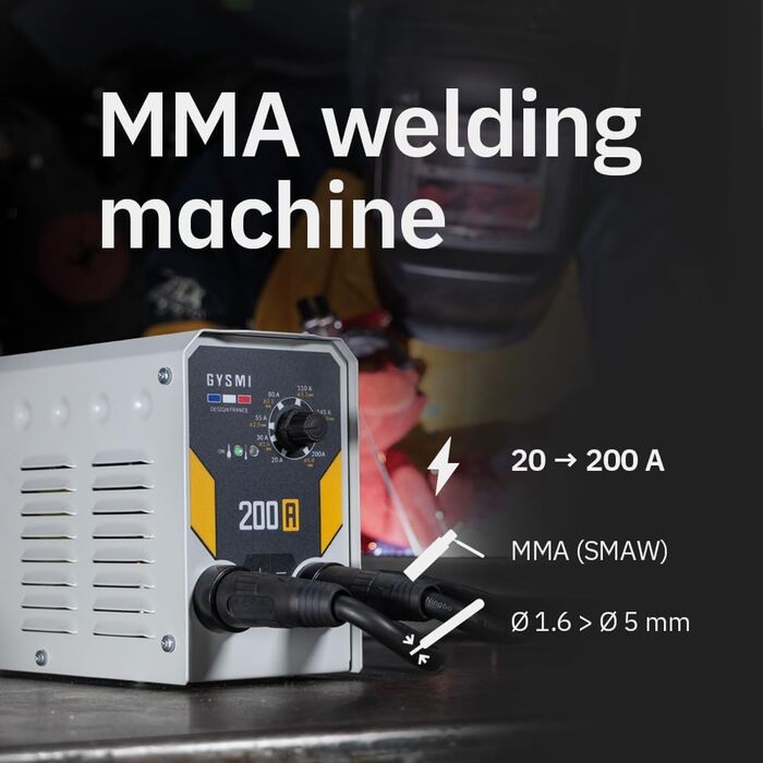 Зварювальний апарат GYS GYSMI 200 A (MMA), 200 А, однофазний, 230 В, Arc Force, Anti-stick, Hot Start, з електродовутримувачем та кабелем заземлення