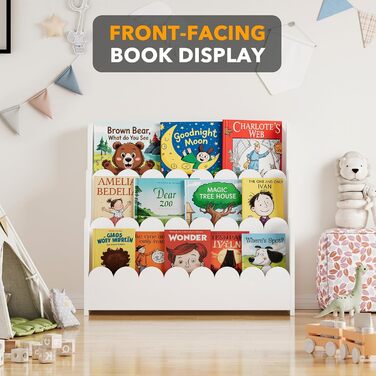 Рівнева книжкова полиця, книжкова полиця Монтессорі для малюків, меблі для дитячих кімнат, ігрових кімнат, дитячих кімнат та класів, біла, 78,15 см, 3-