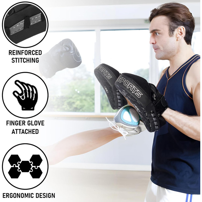 Накладки на руки Stealth Sports, вигнуті боксерські щитки, шкіряні щитки, накладки для фокусування для боксу, ММА, кікбоксингу, муай-тай, карате, бойових мистецтв, тхеквондо, накладки для хука та джебу, чорний камуфляжний візерунок