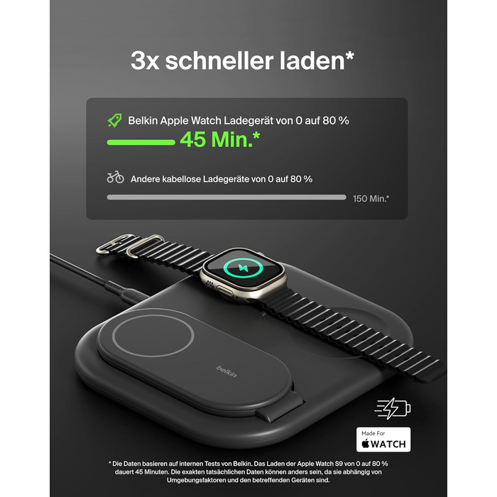 Зарядний пристрій Belkin BoostCharge індуктивна зарядна станція 3-в-1 Qi2, 15 Вт, складна підставка, сумісна з MagSafe, для Apple