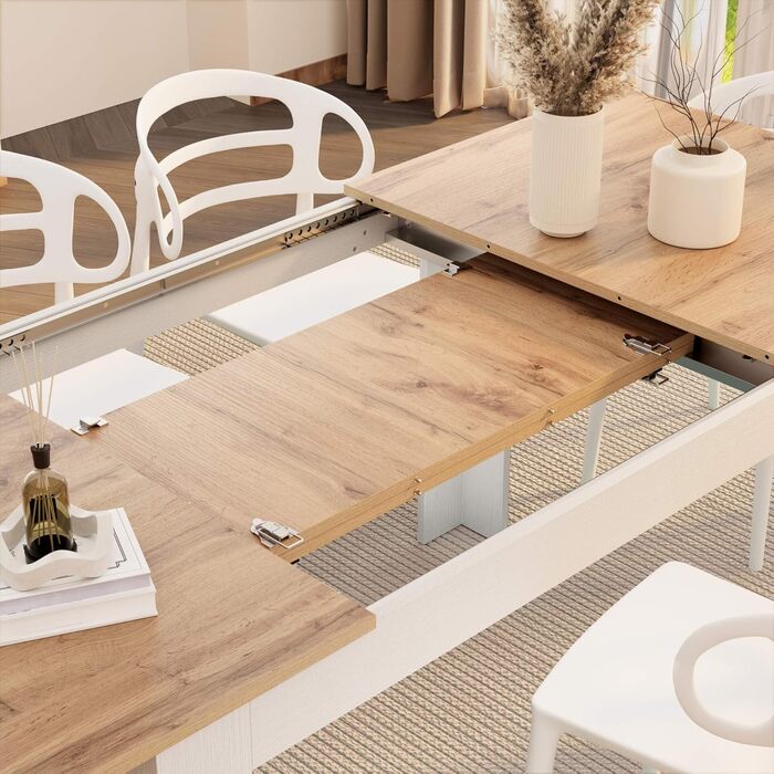 Розкладний обідній стіл, 140 (220) x 90 см, колір рустикальний дуб та білий, зроблено в Італії. Колір рустикальний дуб / ясен. Білий.