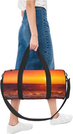 Спортивна сумка, дорожня сумка, сумка на ніч з принтом Морський захід та хвилі, чорна, універсальний розмір, сумка для подорожей