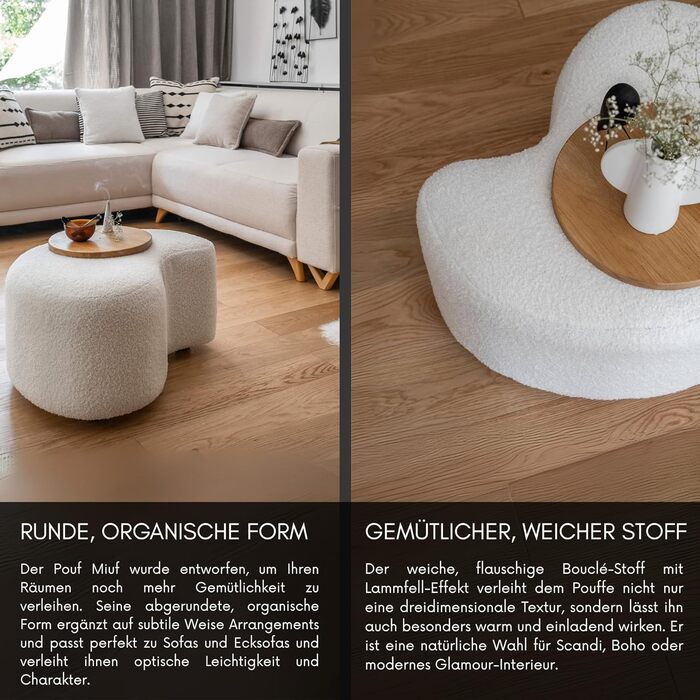 Пуф-табурет MIUFORM Пуф-сидіння MIUF Пуф для ніг, пуф, м&39який табурет для вітальні, спальні, коридору, гардеробної 68 x 64 x 36 см Тканина букле (бежевий)