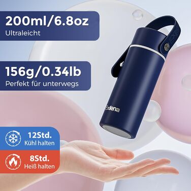 Маленька пляшка для води об&39ємом 200 мл з регульованою силіконовою ручкою Міні-термос з кришкою з нержавіючої сталі, легкий та компактний, 100 герметичний ідеально підходить для подорожей. (темно-синій) 201 мл темно-синій