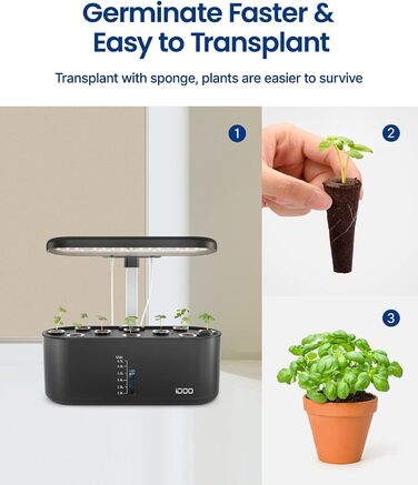 Системи гідропонного вирощування iDOO, світлодіодна лампа для рослин із автоматичним таймером, 10 стручків Smart Garden Indoor Herb Garden Hermination Kit, регульована висота, сигналізація про нестачу води