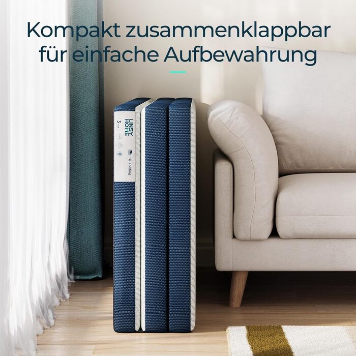 Складаний матрац 90 x 200 см з надзвичайно водонепроникним чохлом, матрац Tencel Trifold 7,5 см, матрац з піни з ефектом пам&39яті, складаний, портативний, легко зберігати, диван-ліжко білий 90 x 200 см