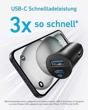 Автомобільний зарядний пристрій Anker USB-C, 2-портовий автомобільний адаптер живлення Type-C потужністю 30 Вт, автомобільний заря