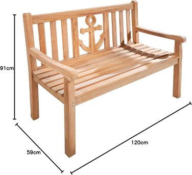 Садова лавка Riess Ambiente з масиву EMPIRE TEAK 120см Тик з дизайном якоря Лавка Садова тераса Тикова дерев'яна лавка з якорем