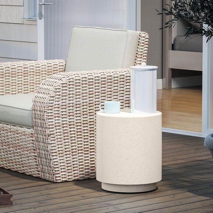 Круглий приставний столик/тумбочка HOMCOM з бетонним виглядом, журнальний столик з підставками для ніг, столик для вітальні, столик-диван, журнальний столик для вітальні/спальні, Ø37 x 43 см, кремово-білий