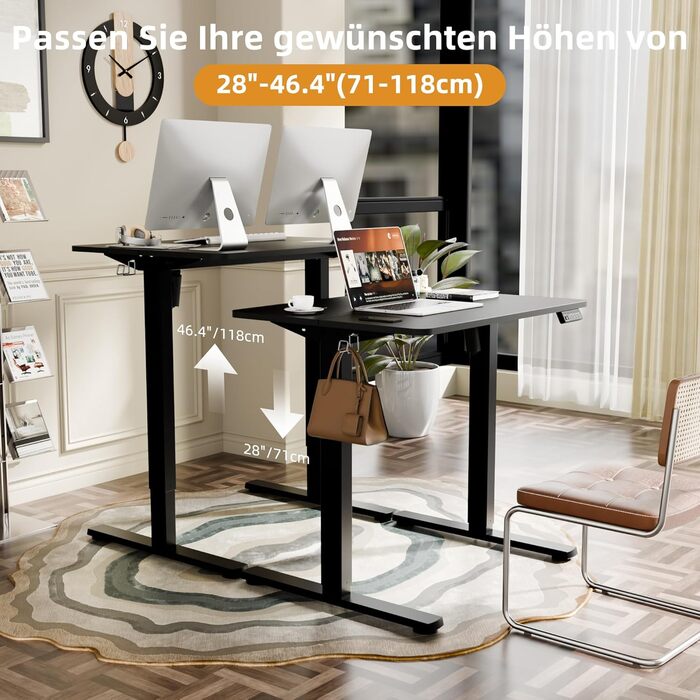Електрично регульований по висоті стіл 8060 см Невеликий стоячий стіл з 2-секційною стільницею, стіл з регульованою висотою для домашнього офісу, чорний (каркас стільниця) 80 x 60 см Чорний