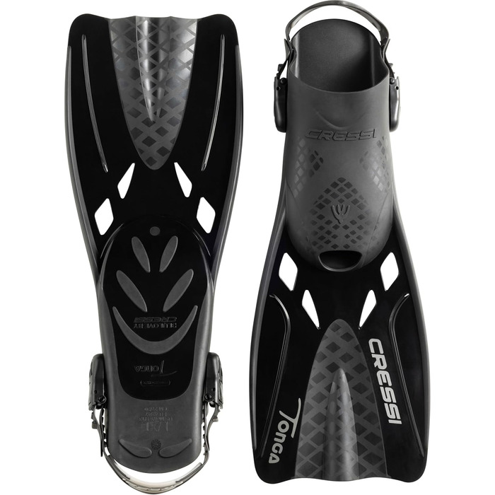 Ласти CRESSI Tonga/Комплект - Легкі регульовані короткі ласти або комплект коротких ласт повнолицьова маска Baron із широким полем зору, ідеально підходять для підводного плавання, плавання, короткі ласти для дорослих, чорний/чорний, L/XL (42/47)