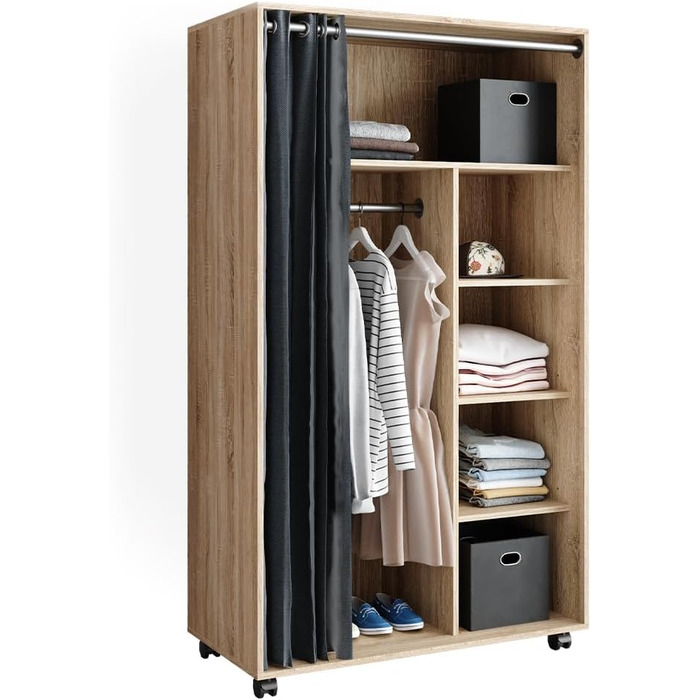 Шафа Vicco Doros, шафа з орними дверима, Сонома, 100 x 168 см відкрита, з колесами Sonoma 100x168 см