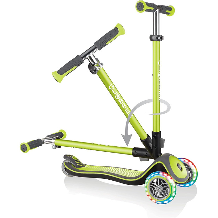 Самокат для дітей, 120/80 мм, ABEC 5, 3-колісний, регульований по висоті, світлодіодні колеса, салатовий
