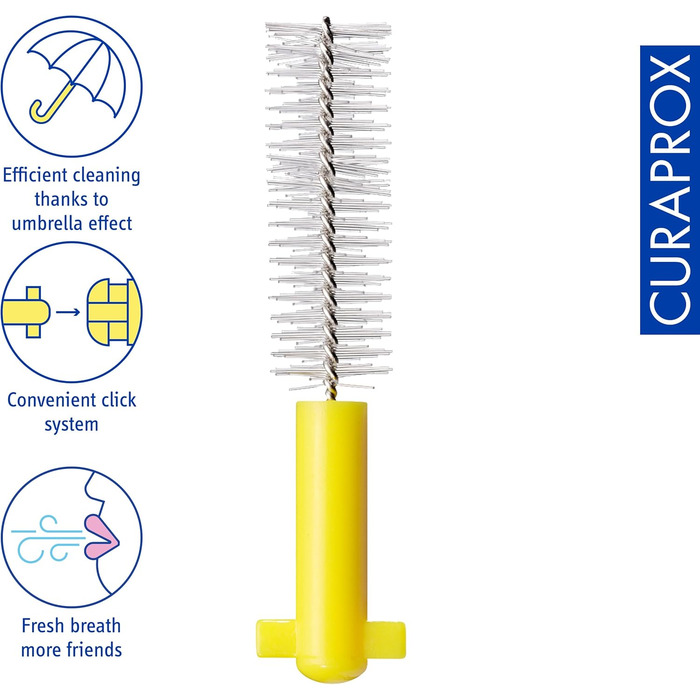 Щітки Curaprox Interdental CPS 09 prime plus (Пучок 3 шт. и), жовтий, діаметр 0,9 мм, ефективність 4 мм, набір з 15 міжзубних йоржиків CPS Prime 09 і 3 тримачів UHS 451 жовтий (1 упаковка)