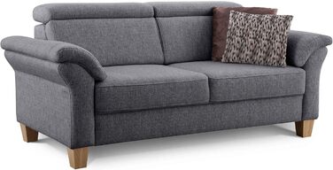 Місний диван Cavadore Ammerland / Диван у сільському стилі з пружинним каркасом / Вкл. регульовані підголівники / 186 x 84 x 93 / Текстурована тканина сірого кольору, 3-