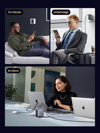 Зарядний пристрій GaN USB C Блок живлення 4 порти Зарядний пристрій PD з PPS сумісний з MacBook Pro, iPhone 16 Pro Max/16 Pro/15 P