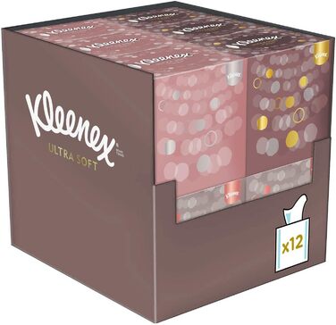 Коробки для серветок для обличчя Kleenex Ultra, для щоденного використання, 3 шари, 12 кубиків x 48 серветок ука (12 упаковок)