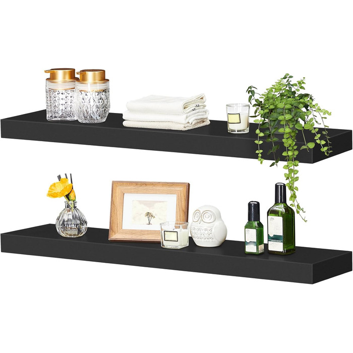 Настінна полиця HOOBRO, плаваюча полиця, 2 шт., міцні настінні полиці, підвісні полиці 80 x 20 x 3,8 см, з невидимими кронштейнами, для ванної кімнати, спальні, кухні, офісу, вітальні, чорна EBK80BJP201 Чорний 80 см