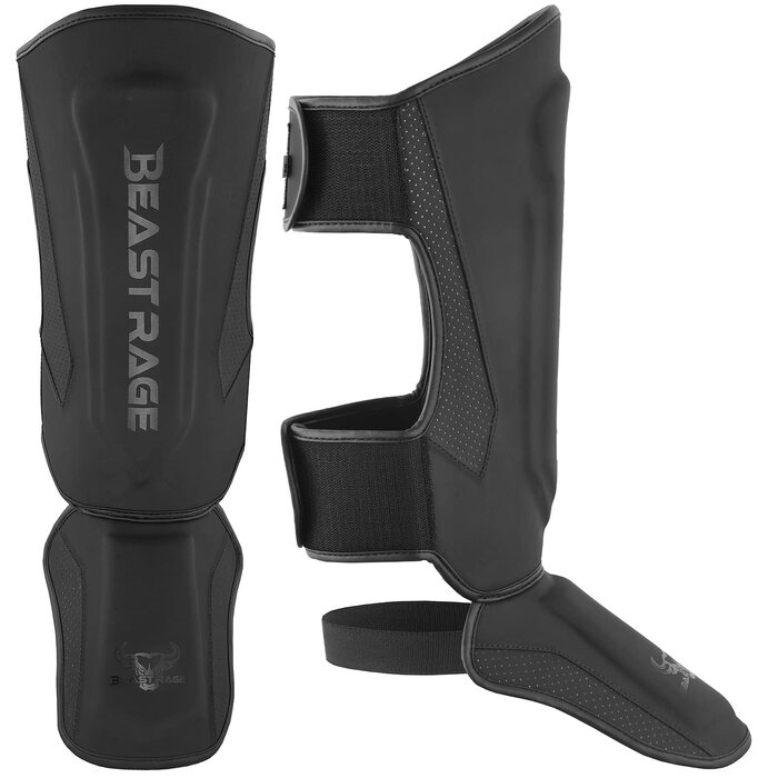 Щитки для гомілок BEAST RAGE для кікбоксингу, муай-тай, ММА, щитки для гомілок із захистом підйому стопи, спорядження для тренувань ММА, спарингу, бразильського джиу-джитсу, карате, боксу, тхеквондо, чорні, M