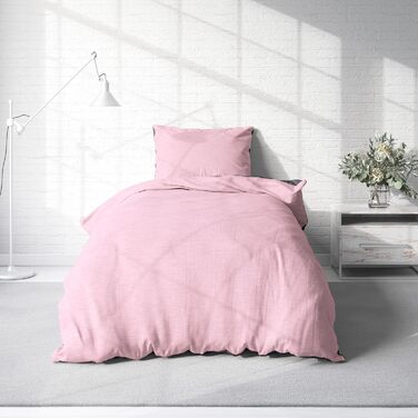 Зимовий комплект постільної білизни one-home, Фланель, Меланж Бавовна, Затишний, Пухнастий, Теплий, М&39який, Сучасний, Розмір Комплект з 2 предметів 135x200 см, Колір Рожевий/Антрацит, Комплект з 2 предметів 135x200 см Рожевий