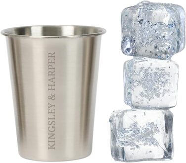 Стаканчики Kingsley & Harper з нержавіючої сталі, 335 мл (набір з 4 шт.) високоякісні, безпечні для харчових продуктів, стійкі до іржі, ударостійкі, багаторазові, екологічно чисті металеві стаканчики марки 304 для дітей, дорослих, кемпінгу, подорожей та.