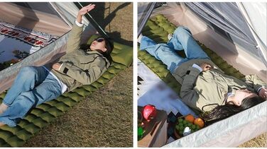 Надувний килимок для кемпінгу - Швидке надування ніг за 20 секунд, 200 x 70 x 10 см, комфортний килимок з картою тіла, зелений