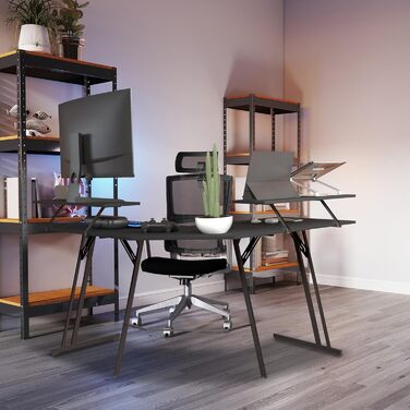 Ігровий стіл 140 см Великий ігровий стіл L-подібний комп&39ютерний стіл з підставкою для монітора, карбонове волокно Ергономічний кутовий стіл для ігор та домашнього офісу 140 см